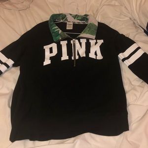 Pink black and white with leaf print zip up